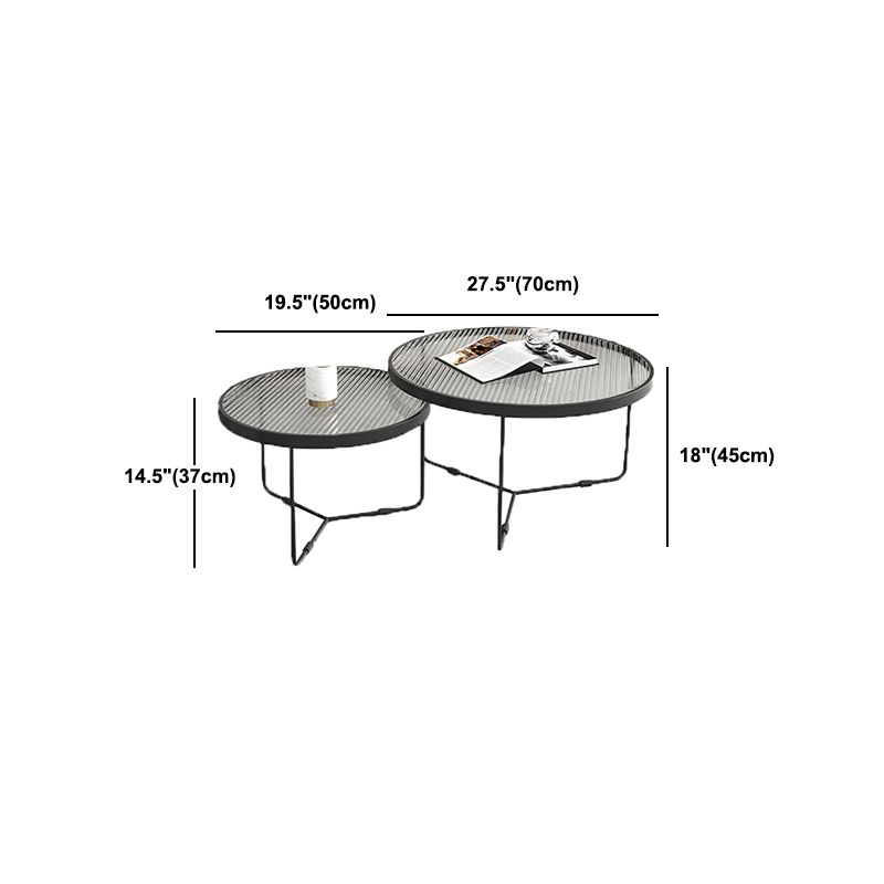 Contemporary Round Nesting Coffee Table with Glass Top and Iron Base
