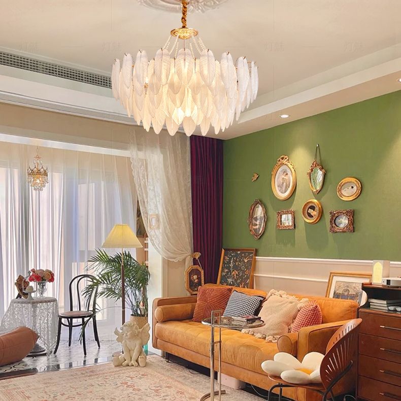 Costilla de iluminación moderna de lámpara de forma de pluma con pantalla de lámpara de vidrio para estudiar