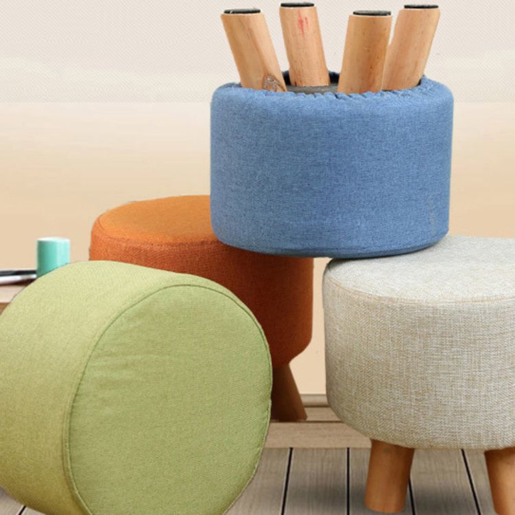 Trendy Cotton Blend Ottoman Plain Round Indoor Footstool Ottoman