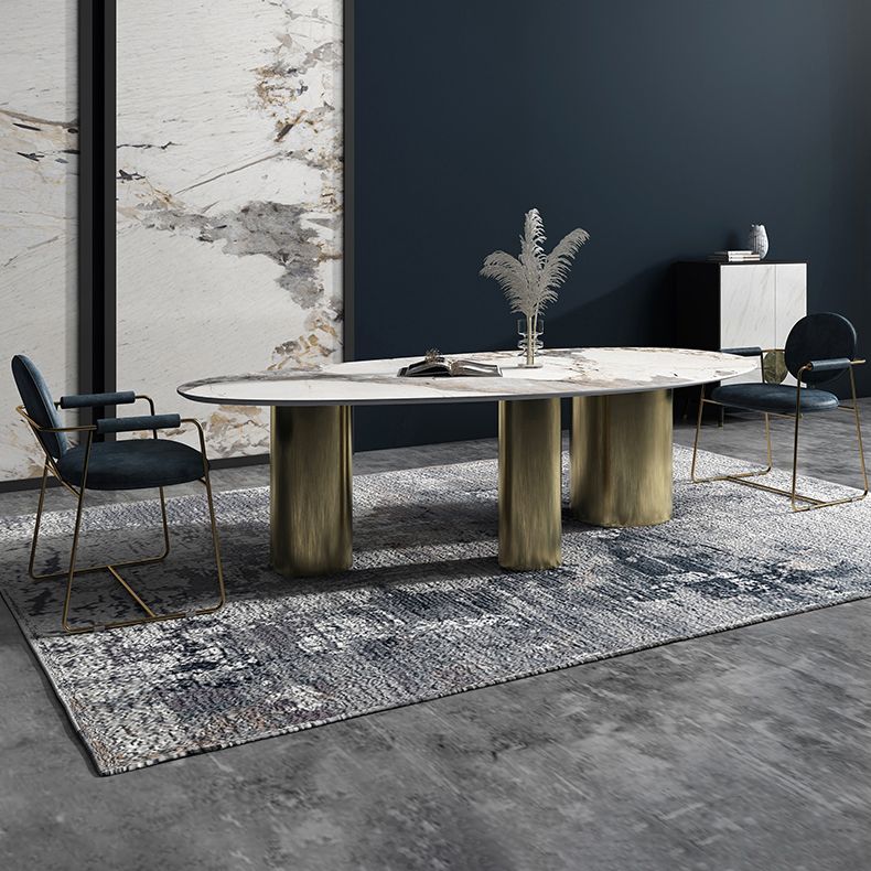 Oval Traditional Luxury Dining Table Sintered Stone Table with 3 Gold Legs