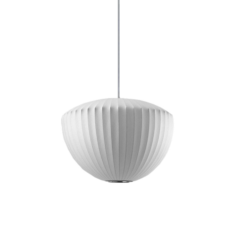 Ribbed Bowl Rayon Pendant Lighting Minimalist 1-Light White Ceiling Hanging Light for Lounge