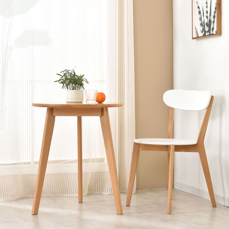Round Minimalist Dining Table Wood Color Fixed Table with Beech Solid Wood