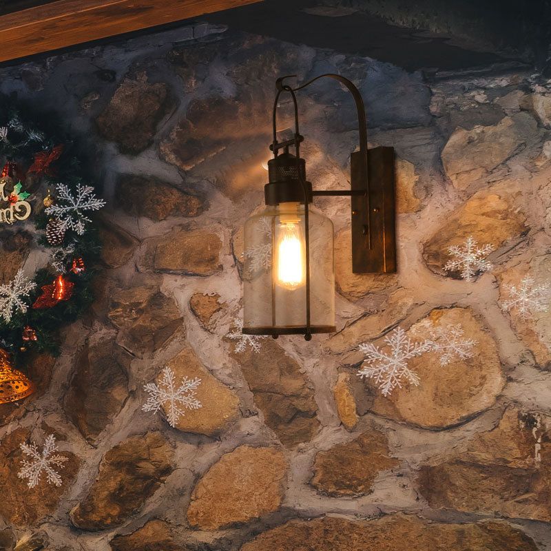 Industrial Retro Single Wall Sconce Wrought Iron Wall Lamp with Clear Glass Shade