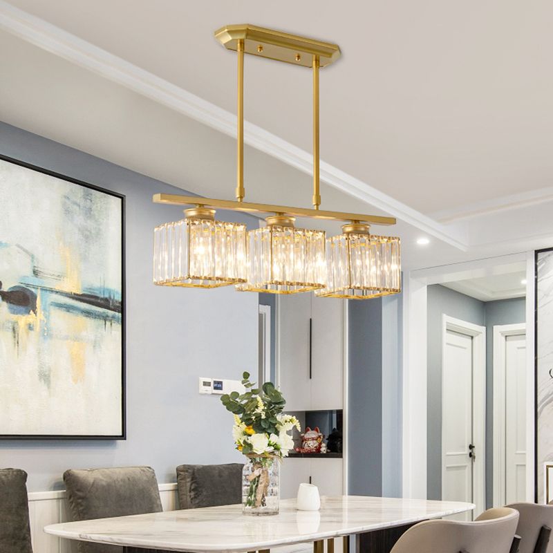 Post-Modern Island Light Fixture Gold Hanging Light with Crystal Shade for Dining Table