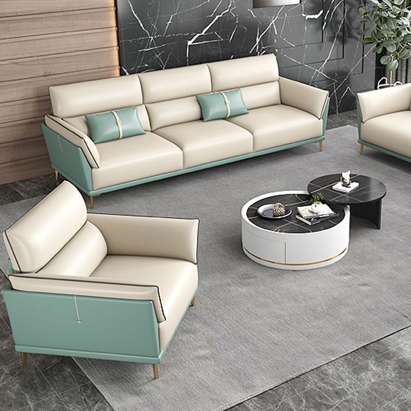 Genuine Leather Sectional Sofa 36.22" High Green Sofa for Living Room