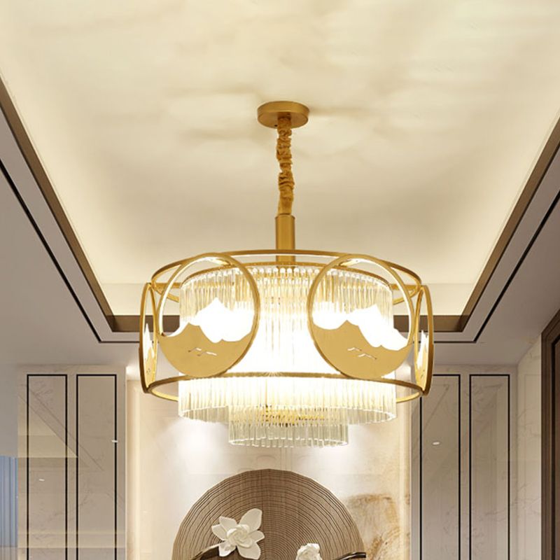 Vierkante/ronde kristallen staven Drop Lamp traditionele 8 lichten zitkamer kroonluchter met goud frame