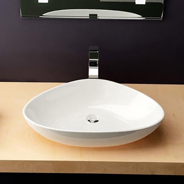 Modern Bathroom Sink Porcelain Pop-Up Drain Oval-Shape Vessel Sink (Faucet Not Included)