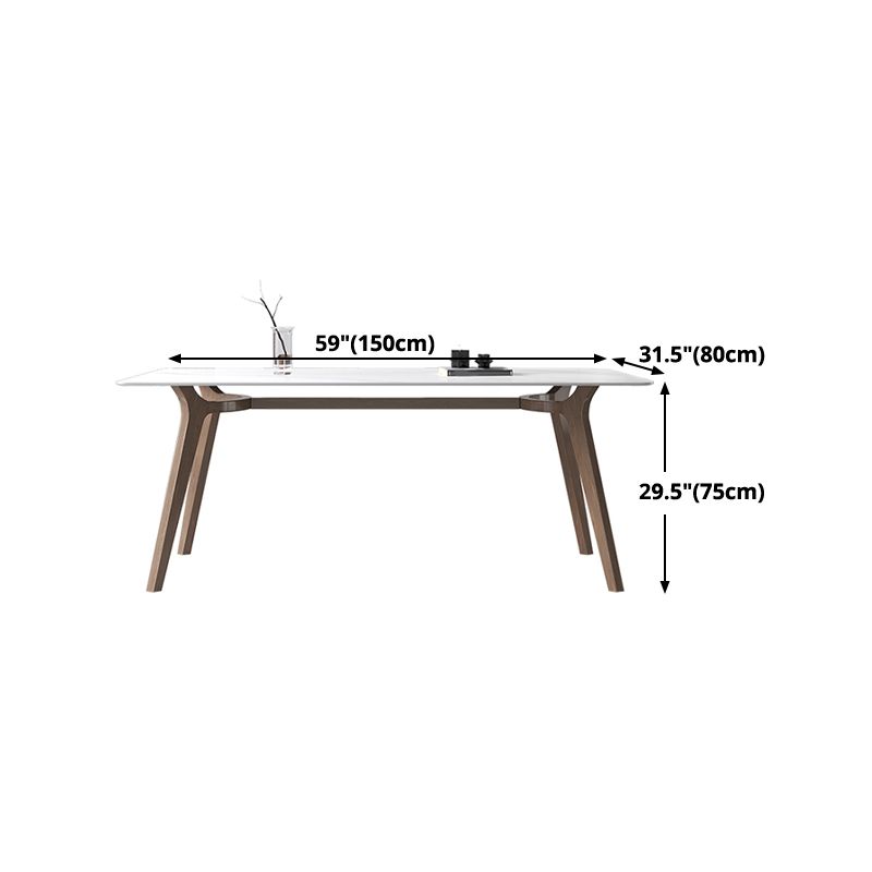 Sintered Stone Top White Table for Restaurant Modern Table with Wooden Base and 4 Legs