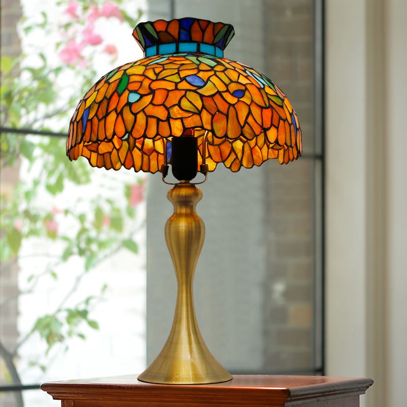 Lampe de chevet de dôme en verre tachée Vintage 1 éclairage de bureau en laiton léger avec base de sirène