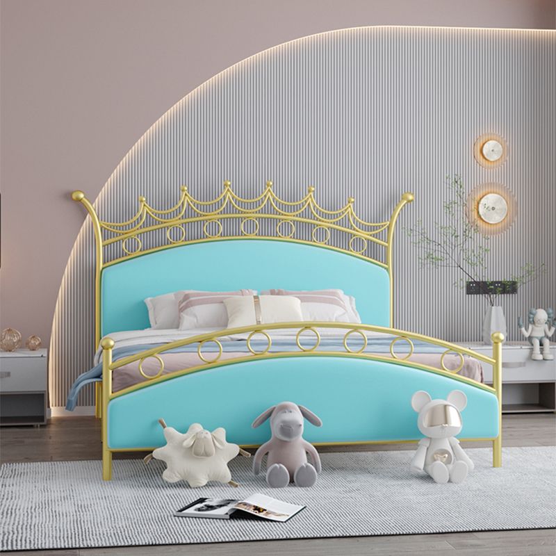 Glam Style Standard Bed with Upholstered Headboard in Iron Bed