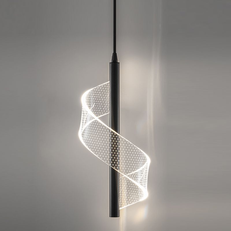 Minimalism Iron Pendant Light Strip Shape Ceiling Lamp with Acrylic Shade for Living Room
