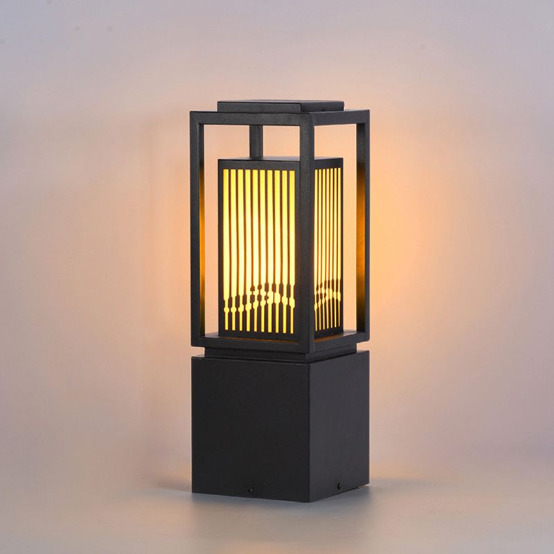 Modern Metal Solar Pillar Lamp Rectangle Shape Outdoor Waterproof Light in Black