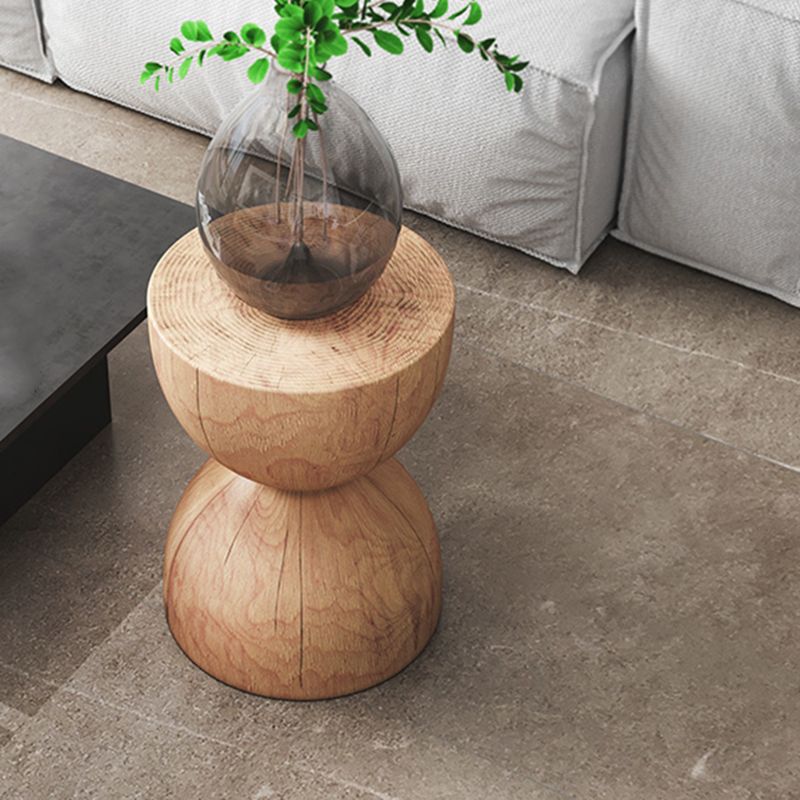 Square Block Base Design Cocktail Table Solid Wood Round Coffee Table