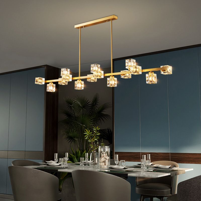 Contemporary Golden Kitchen Island Lighting 7/9/11/13/15-Light Crystal Ceiling Light