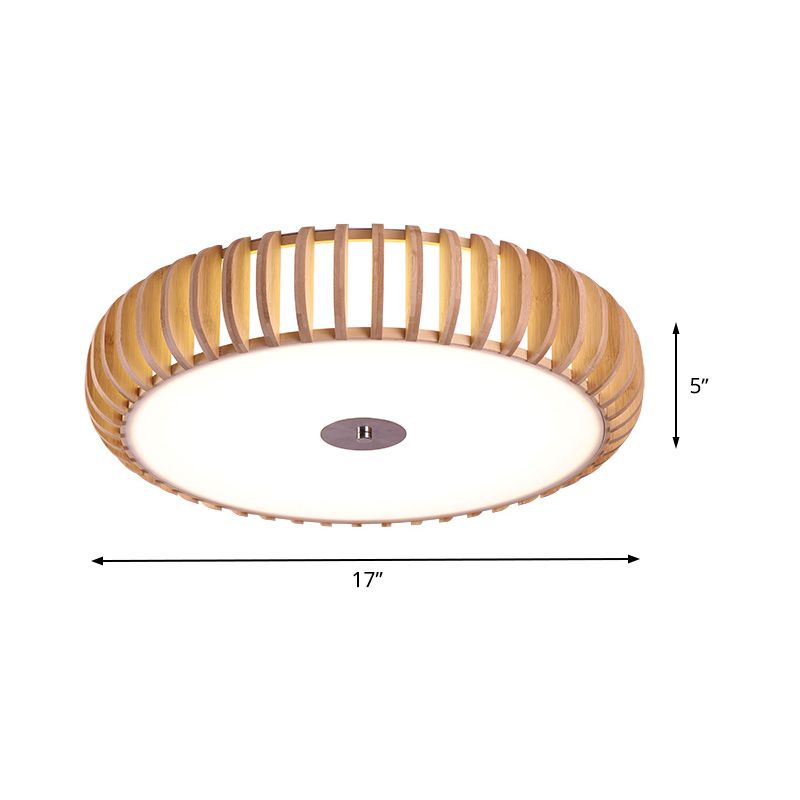 Round Flush Mount Japanese Wood 3 Heads Close to Massimale Lamp in Beige for Living Room