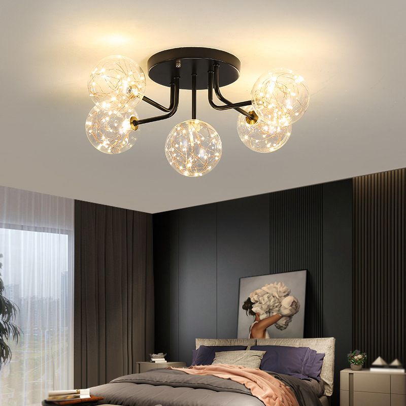 5/7-Light Modernism Black Flush Mount Lighting Glass Shaded Ceiling Light