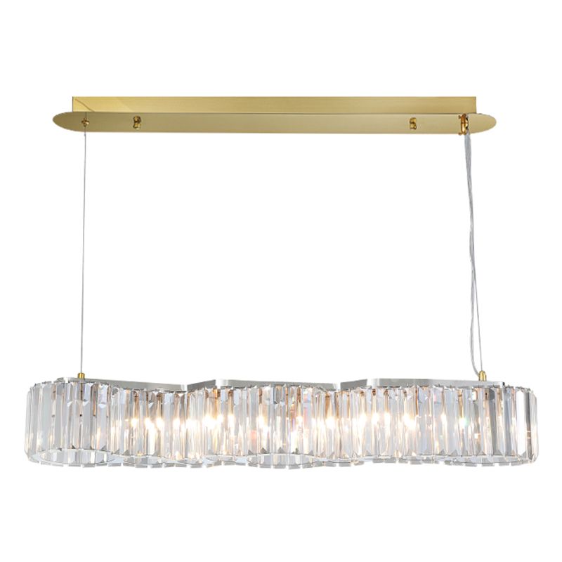 33.5 Inches Wide Crystal Island Light 7 Lights Contemporary Style Dining Table Lighting Fixture with Adjustable Hanging Wire