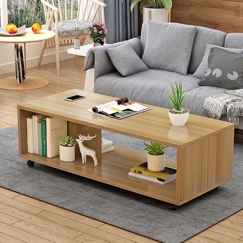 Modern Rectangle Coffee Table 15-inch Wooden Cocktail Table with Storage