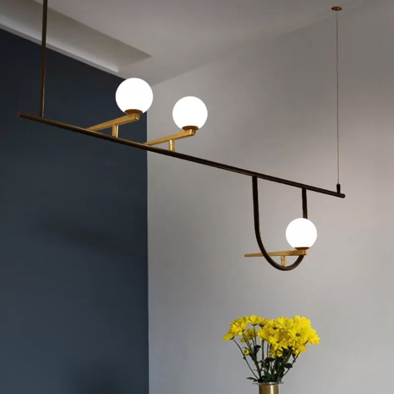 Dining Room Globe Shade Chandelier Metal Triple Light Post Modern Black Island Light