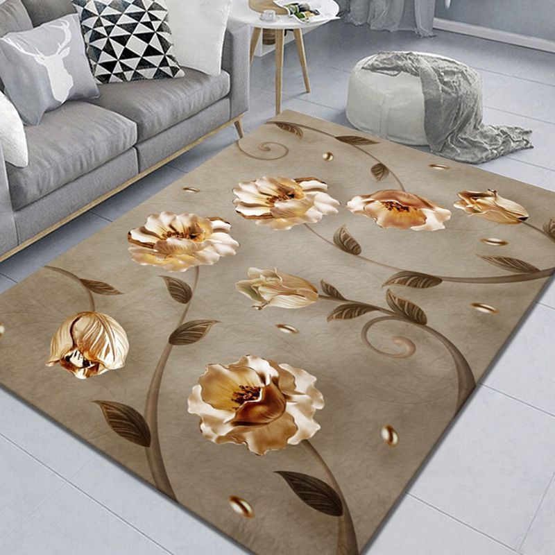 Trendy Floral Design Rug Modern Comfort Carpet Polyester Non-Slip Backing Rug for Home Decor