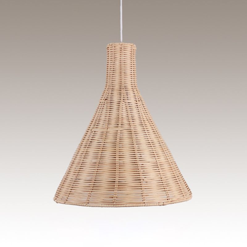 Conical Bamboo Suspension Pendant Asia 14/16 Inches Wide 1 Head Khaki Hanging Lamp Kit