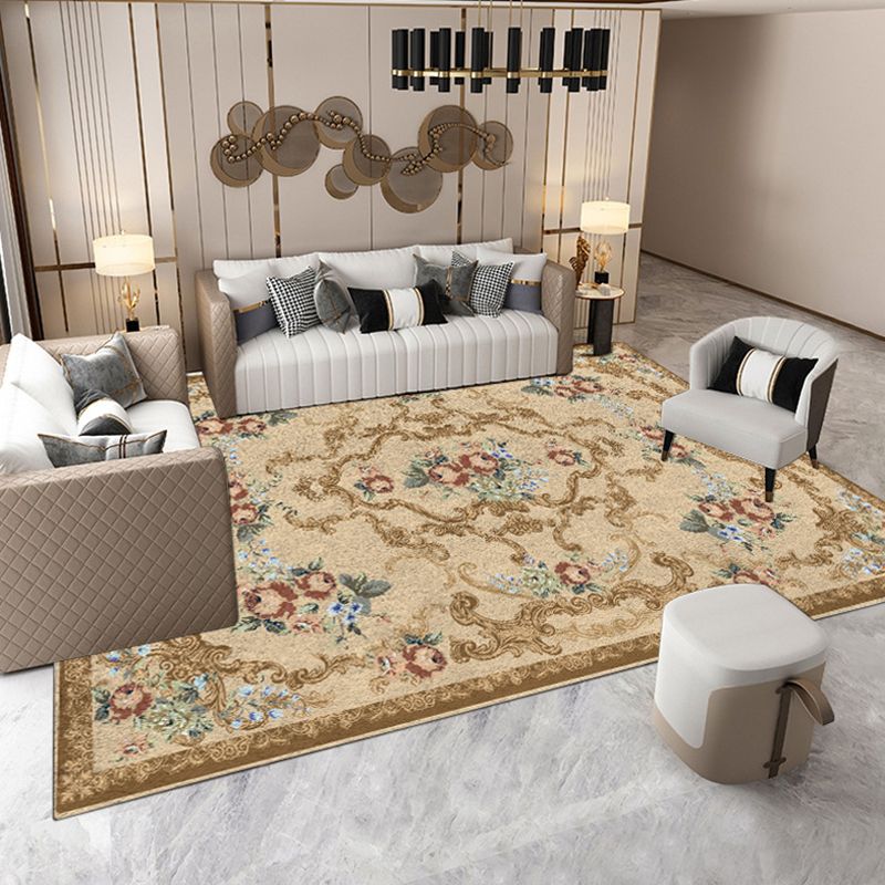 European Living Room Rug Simple Medallion Print Carpet Polyester Rug with Non-Slip Backing