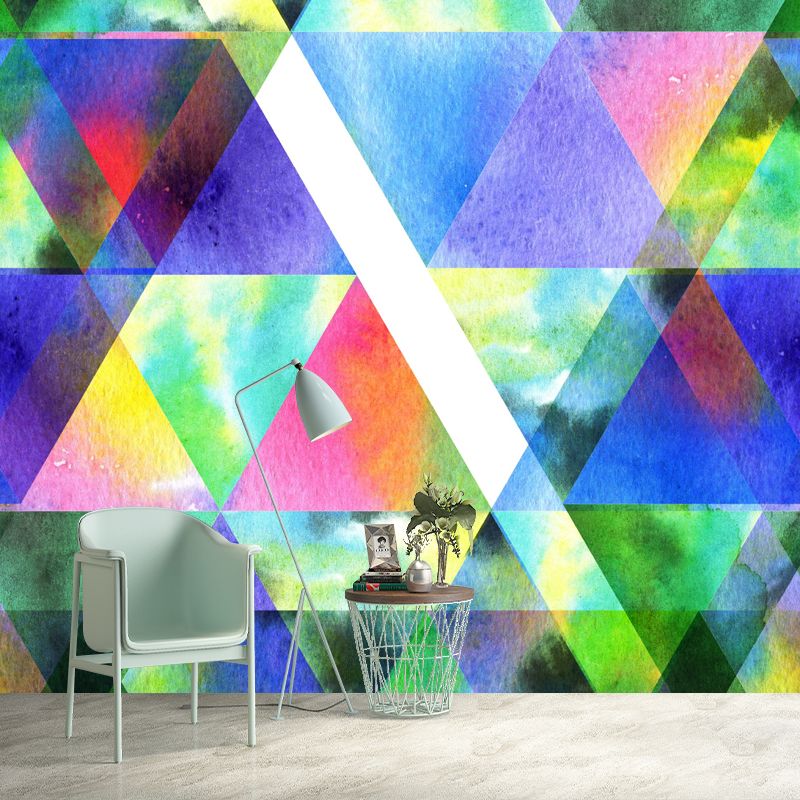 Full-Size Triangle Mural Wallpaper Green Non-Woven Fabric Wall Art, Waterproof, Custom Made