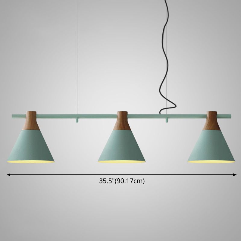 Adjustable Hanging Cord 3 Lights Island Pendant Lights Nordic Style Conical Metal Pendant in Wood