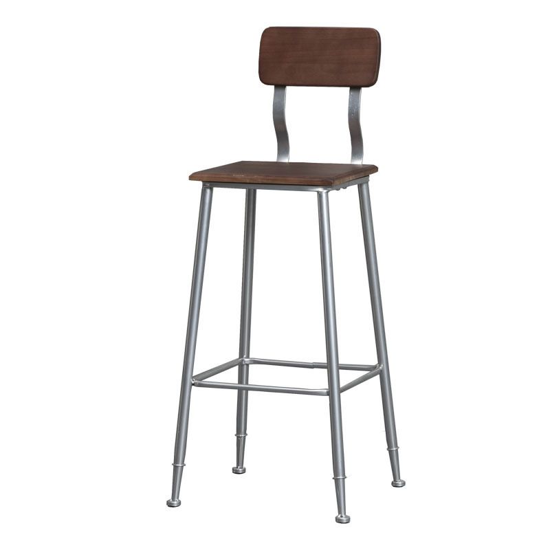 Modern Style Iron Barstool Solid Wood Seat Bar Chair with Backrest