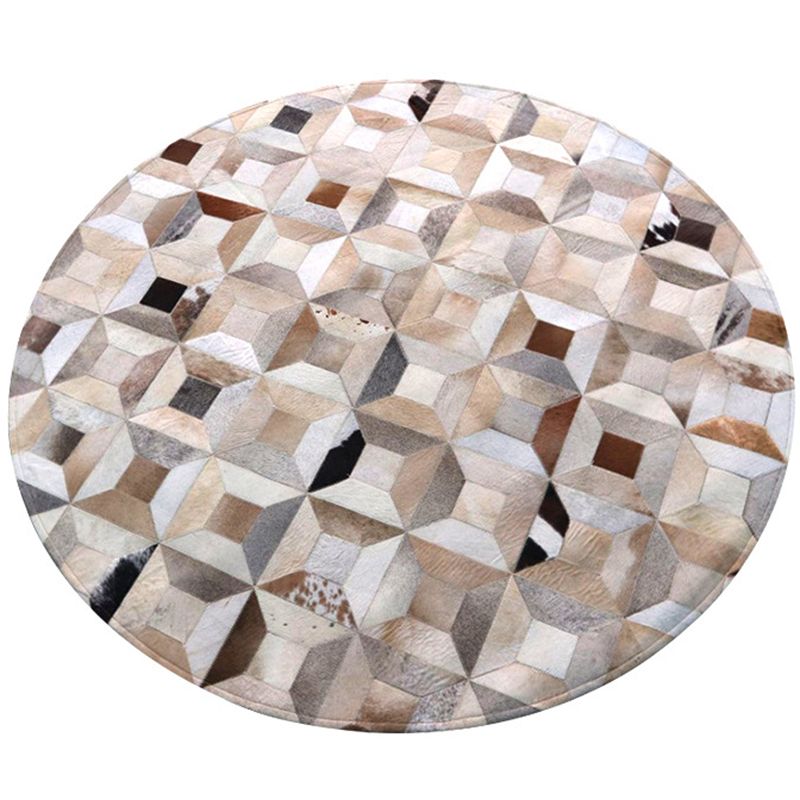 Fancy Brown Area Rug Cowhide Geometric Pattern Area Carpet Easy Care Rug for Home Decor