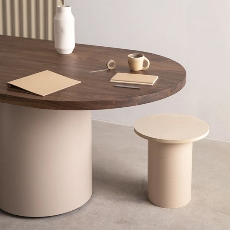 Contemporary Wood Top Oval Dinette Table Metal Base Dining Table for Living Room