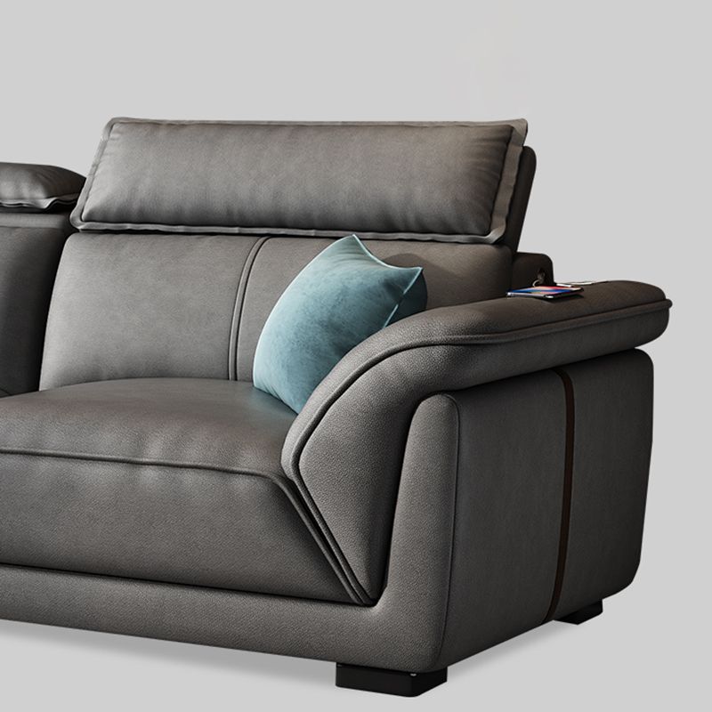 Gray Faux Leather Sofa & Chaise Modern Biscuit Back Sofa - 33.46" H