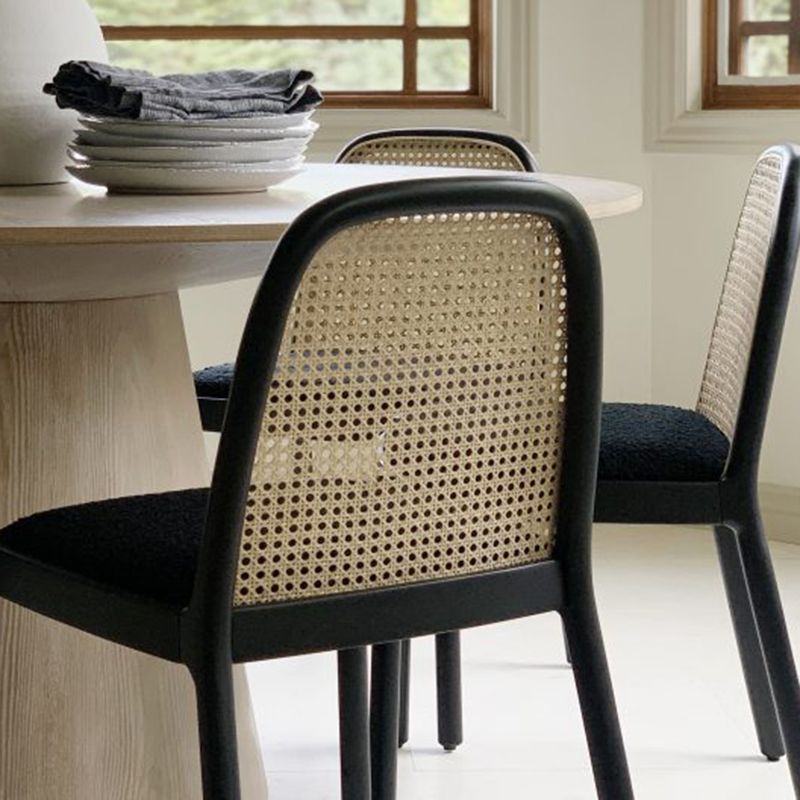 Tropical Rattan Armles Chairs Stacking Outdoors Dining Chairs with Upholstered