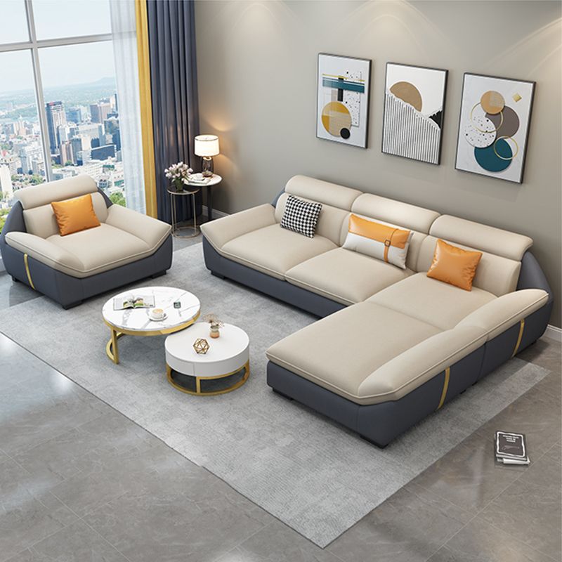 North European Faux Leather Sofa Sewn Pillow Back Sofa with Pillows