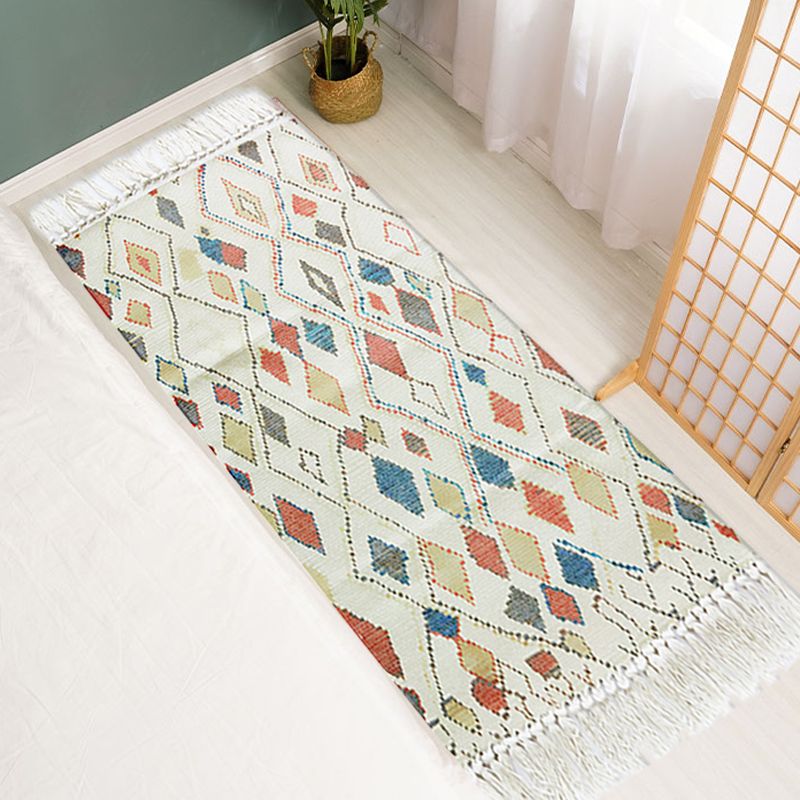 Multicolor tribaal patroon Tapijt Katoen Southwest Trug Wasbaar Non-Slip Pet Friendly Carpet for Living Room