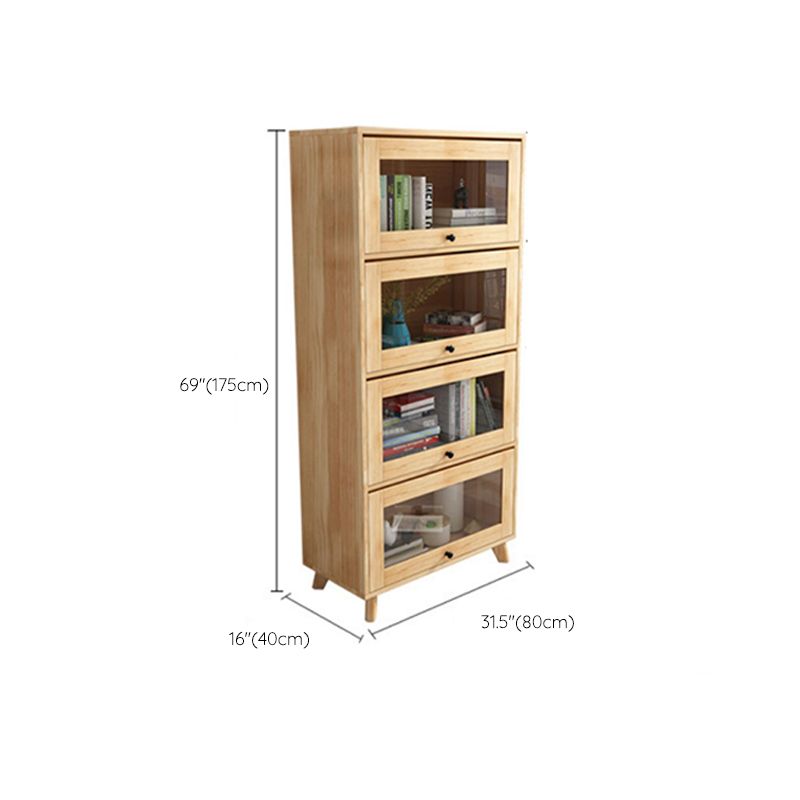 Natural Solid Wood Storage Cabinet 31.5-In Wide Glass Door Accent Cabinet