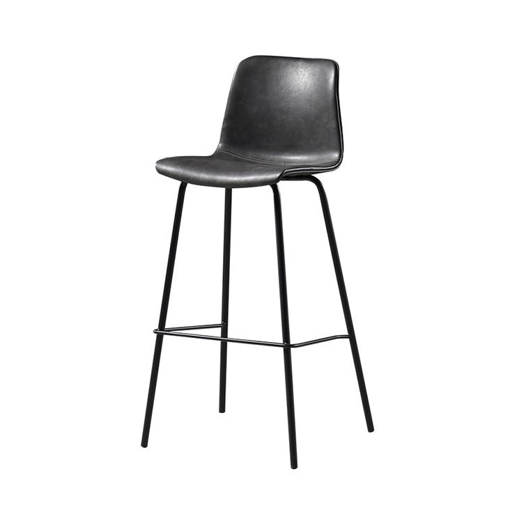 Glossy Leather Square Bar Stool Industrial Metal Stools with Back Legs