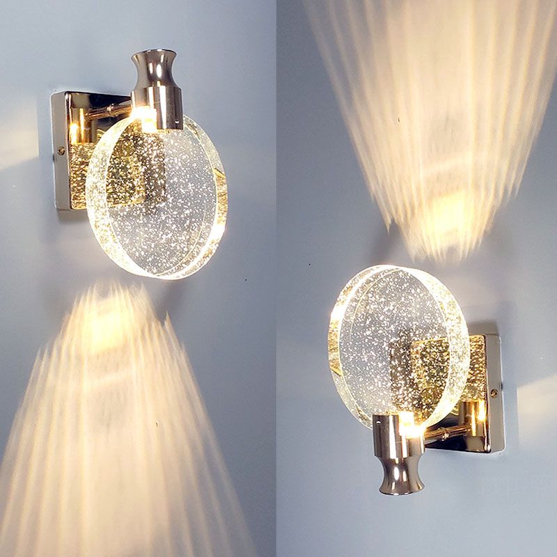 Crystal Round Vanity Wall Sconce Modern Style 1 Light Vanity Lighting Fixtures