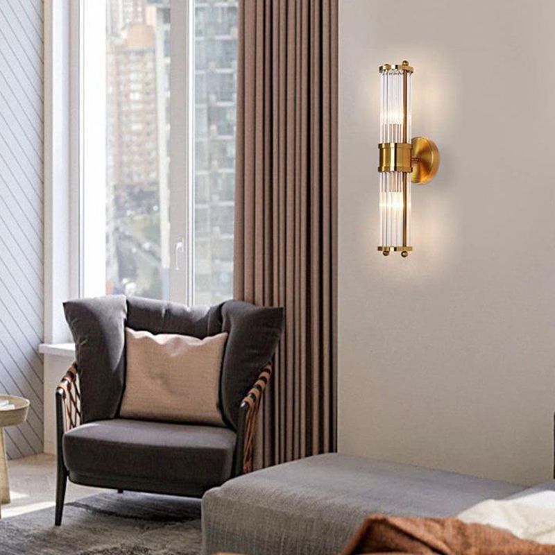 Cylinder Glass Bath Sconce in Gold & Clear Traditional 1 / 2 - Light Bathroom Vanity Light