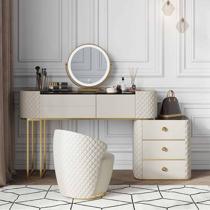 White Mirrored Make-up Vanity Glass Top Dressing Table Stool Set