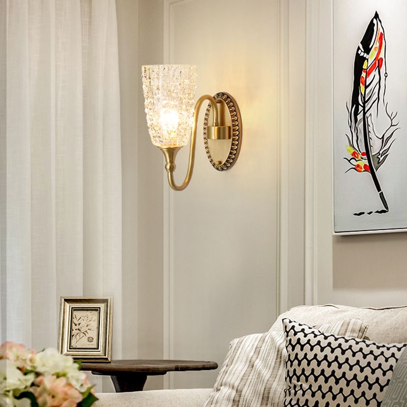 Modern Style Wall Lamp Copper Wall Mount Lamp with Glass Shade for Living Room