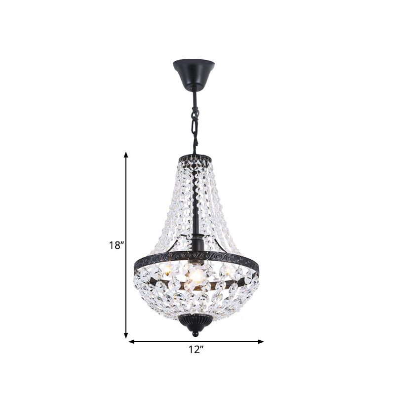 Simplicity 1 Bulb Pendant Lamp Black Basket Hanging Light Fixture with Clear Crystal Shade
