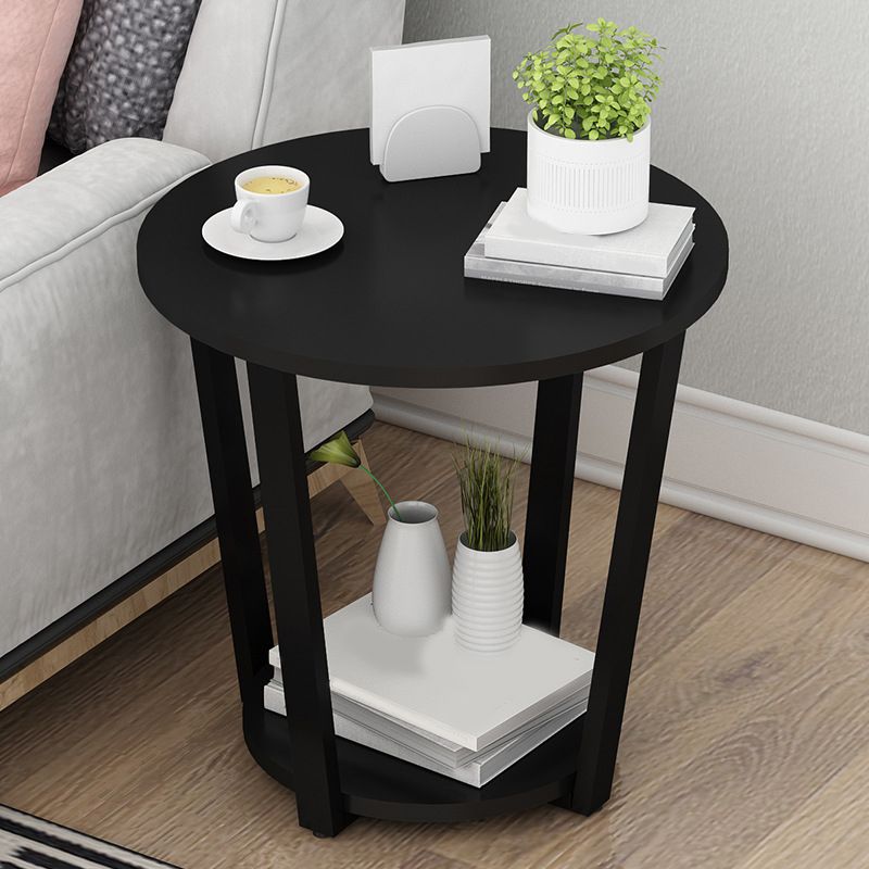 22.4" Tall Steel 4 Legs End Table Round Wood Side End Table with Shelf