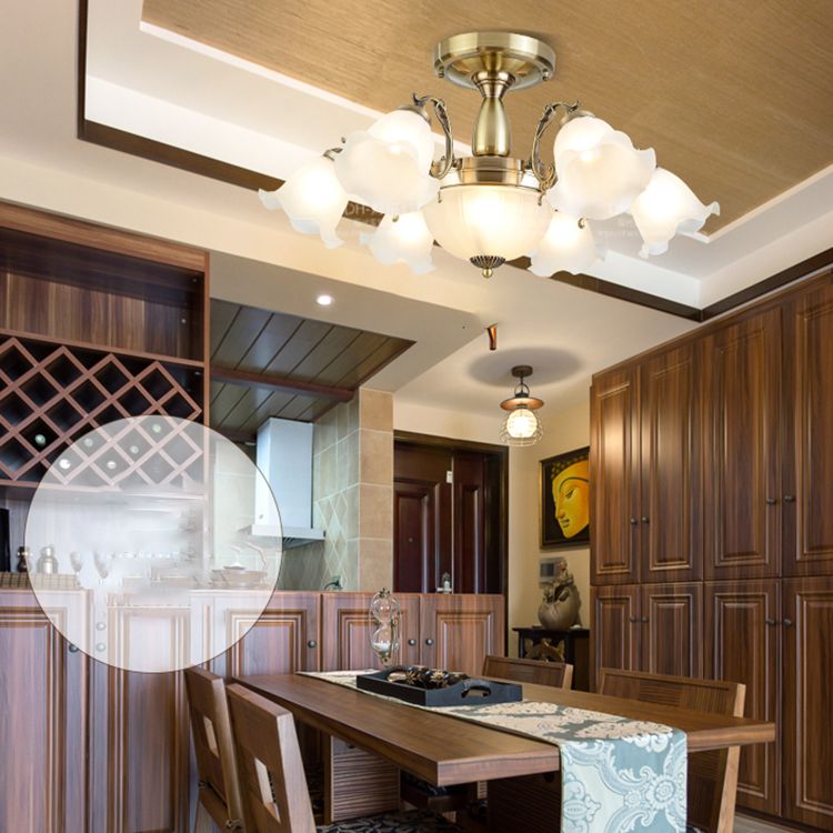 Retro Traditional Ceiling Lamp Glass Shade Flush Mount Light for Clothing Shop