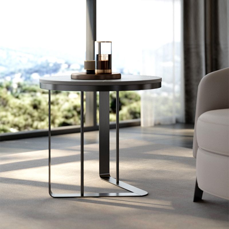 Mid-Century Round Slate Side Table Luxurious Pedestal End Table