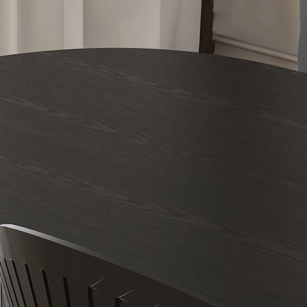 Minimalist Black Kitchen Dining Table Solid Wood Oval Shape Dining Table with Double Pedestal Bases