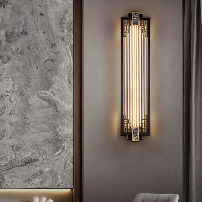 Modern Metal Wall Sconce Rectangle Shape Sconce Lights with Glass Shade for Living Room