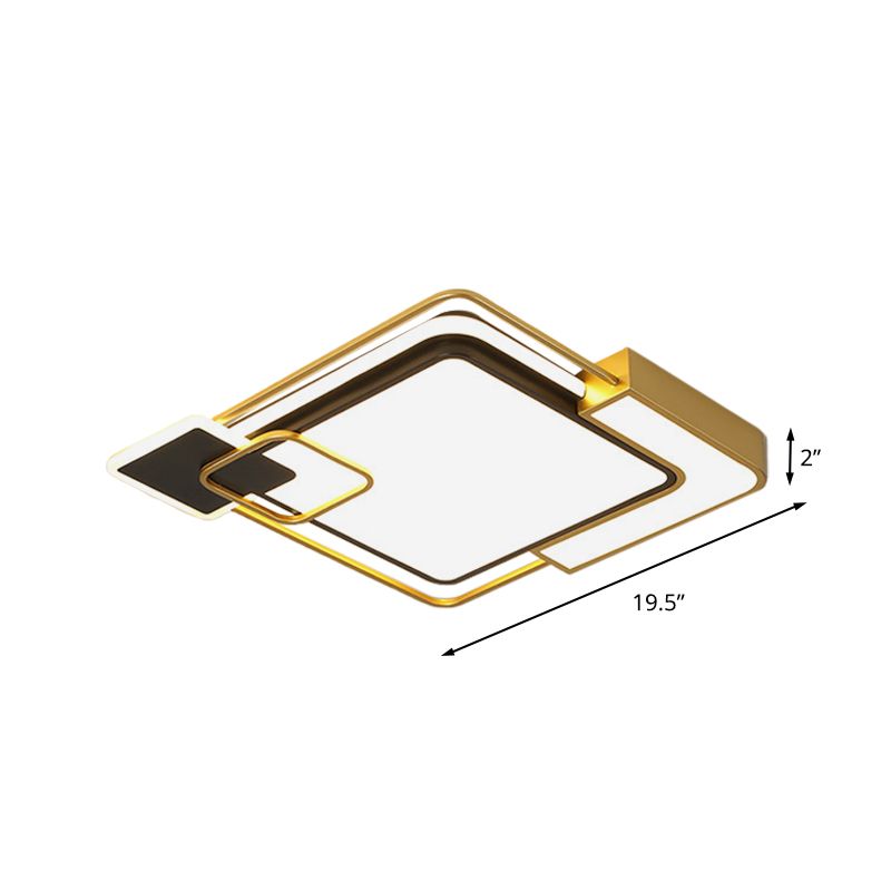 Vierkante metalen Flushmount verlichting Moderne zwart en goud LED dicht bij plafondlamp, 16"/19.5" breed