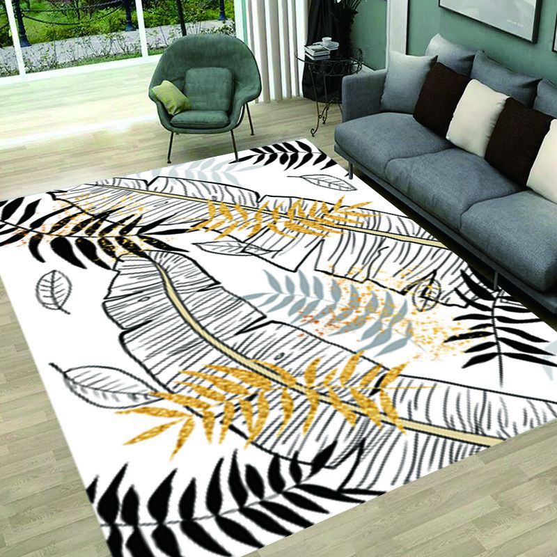 Stylish Green Area Rug Plant Pattern Polyester Area Carpet Anti-Slip Easy Care Rug for Home Decor