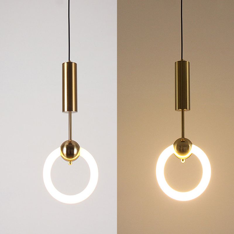 Gold Round Shape Pendant Lamp Modern Minimalist LED Hanging Lamp for Dining Table